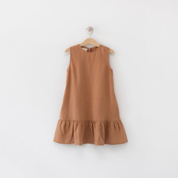 Antonella Linen Dress in Peach Caramel Lekokko