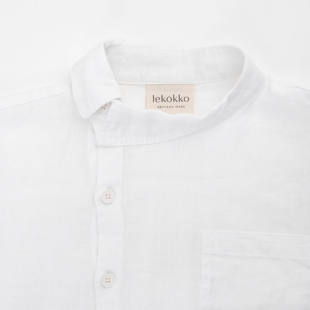 Eino White Asymmetric Oversized Linen Shirt in White lekókko